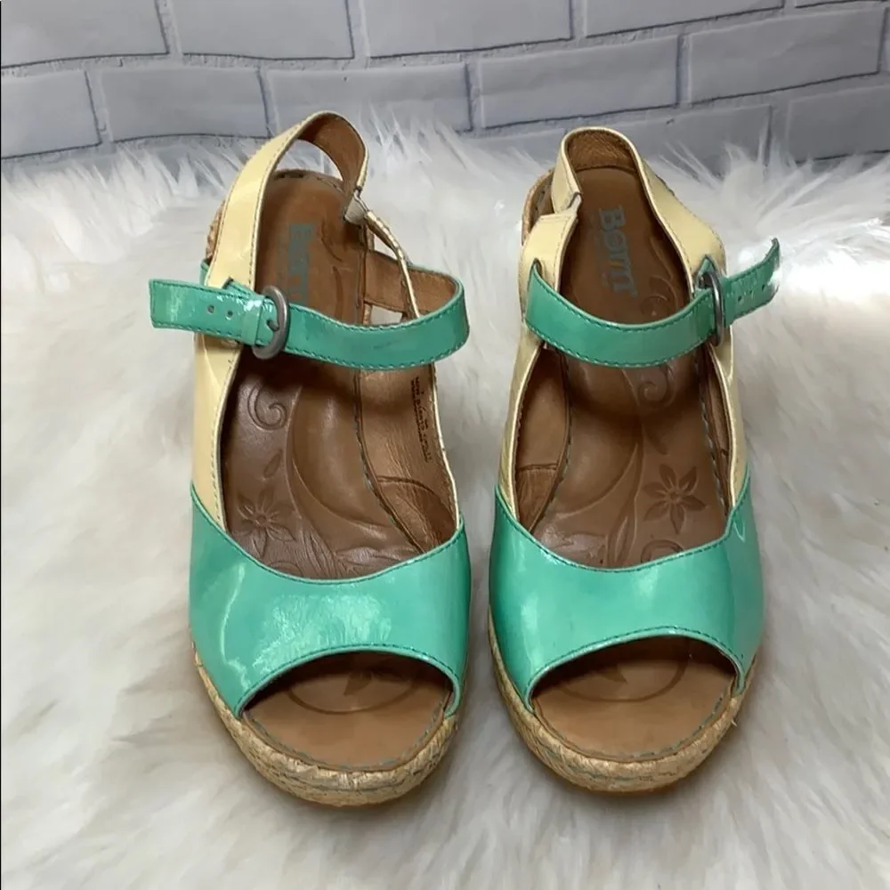 Born Espadrille Wedges Cream/Mint‎ Patent Leather